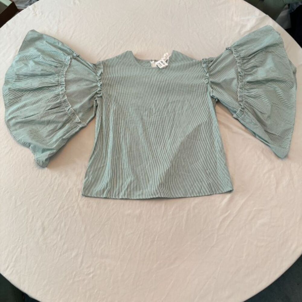 Green Stripe Top with Bellowed Sleeves size s